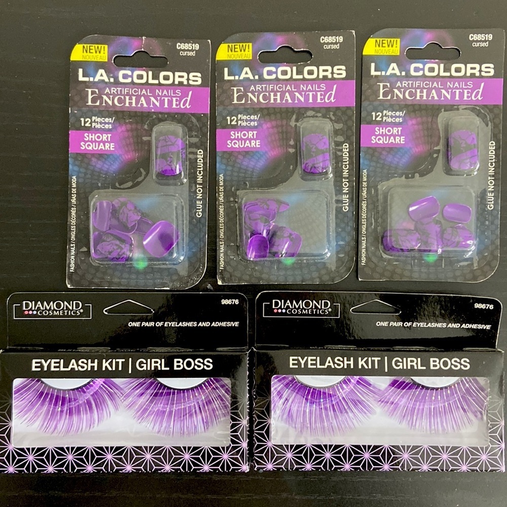 Press on Nails and Faux Purple Lashes Lot